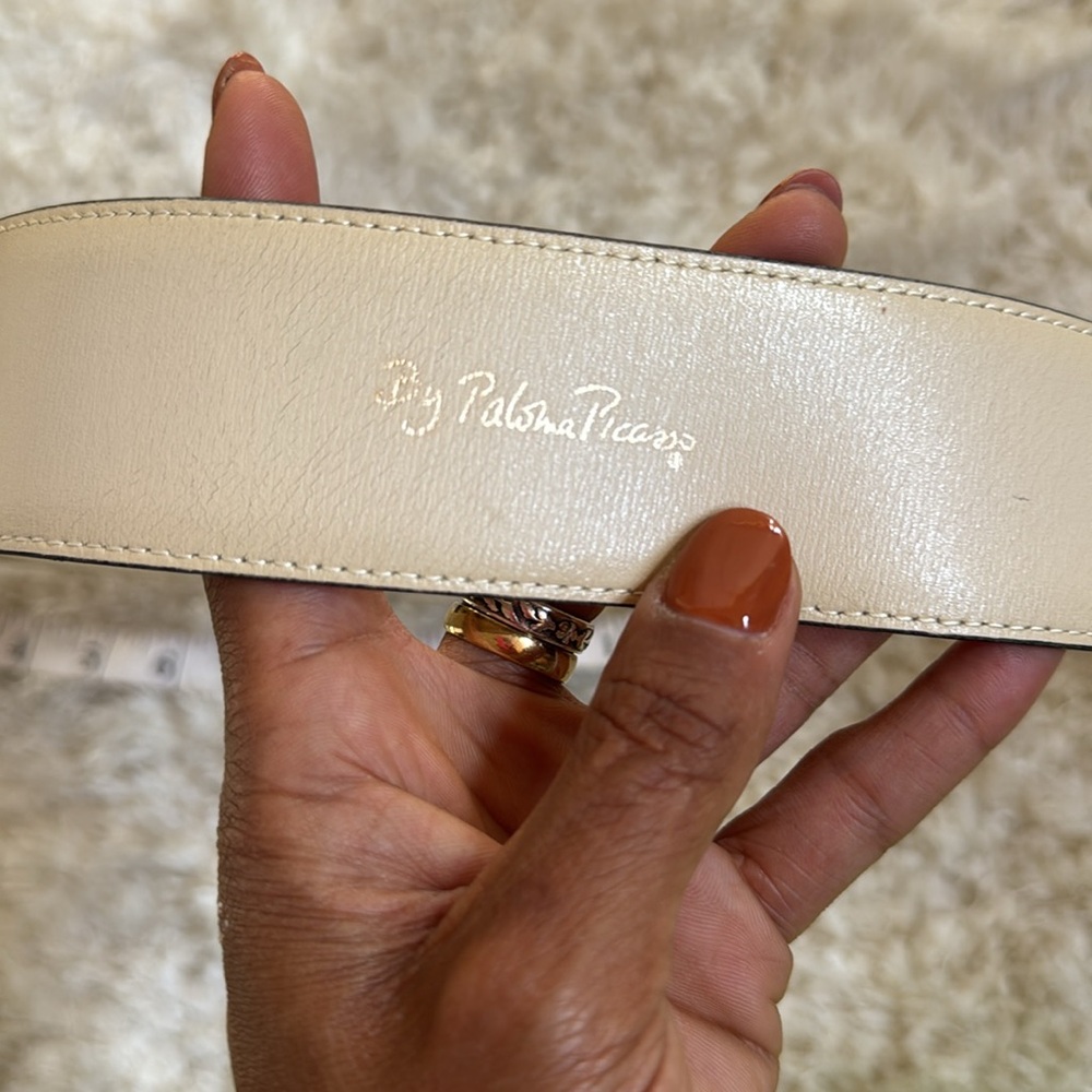 Paloma Picasso Vintage Gold Buckle Cream Belt - Picture 15 of 17